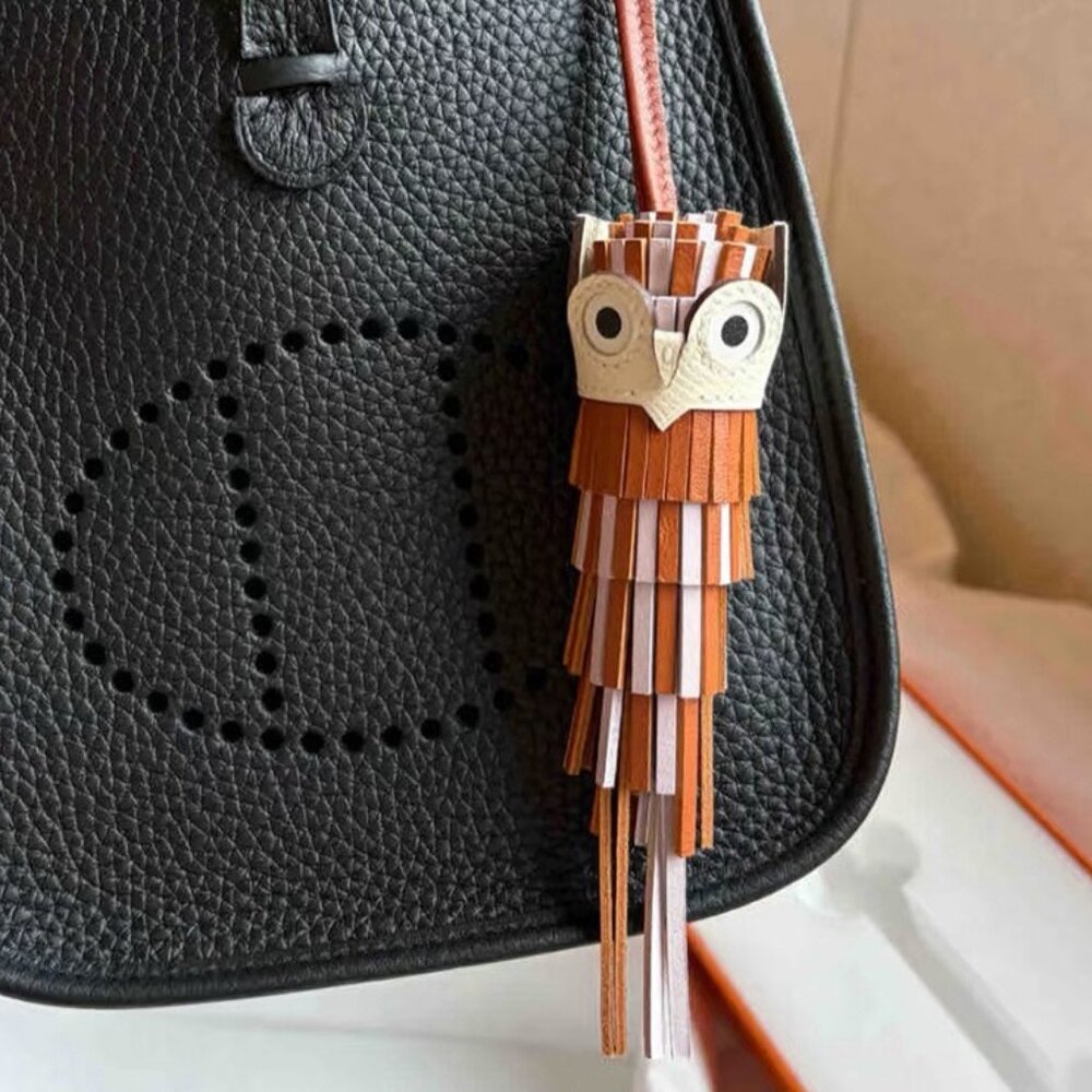 Premium Hand-Stitched Leather Owl Charm for Designer Totes
